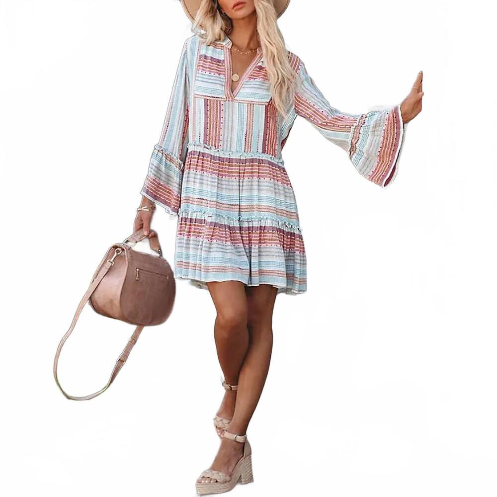 NEW MCCOLIN long sleeve terra dress in multi
